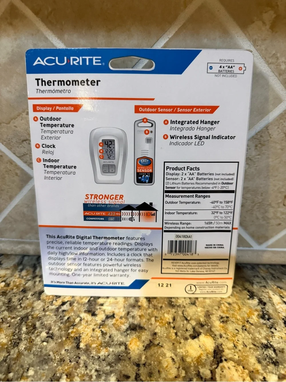 AcuRite Wireless Indoor Outdoor Digital Temperature Thermometer Records High Low